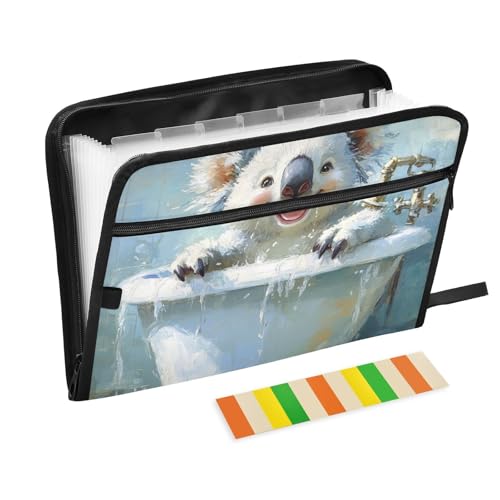 Aktenordner A4, tragbarer Aktenordner mit Taschen für Krankenschwestern, Büro, Klemmbrett, niedlicher Koala-Retro-Badewanne von KLL
