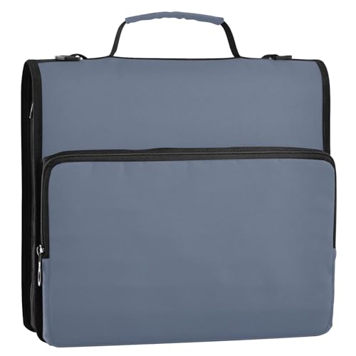 Aktenordner mit 3 Ringen, Reißverschluss, Griff und abnehmbarem Schultergurt, mehrere Taschen, Reißverschluss-Portfolio für Mittelschüler, Organizer de la carpeta, Schiefergrau von KLL