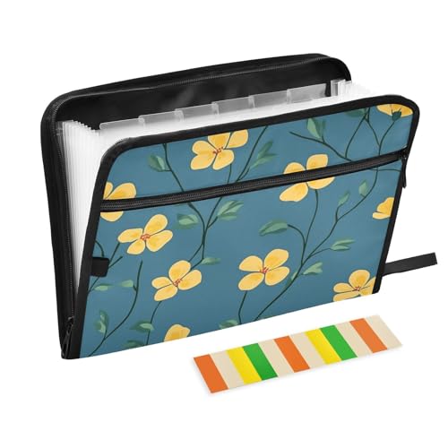 Aktenordner mit gelbem Blumenmuster, 13 Fächer, A4, Briefgröße mit Reißverschluss, für Papiere, Aktenordner, Jacke, Para Guardar von KLL