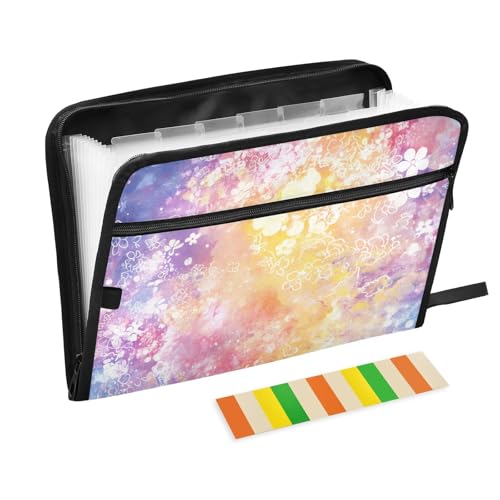 Aquarell-Hängemappe, abstrakte Kunst, bunt, Blumenmuster, erweiterbar, 13 Fächer, A4, Briefgröße mit Reißverschluss, für Zuhause, Büro, Reisen, erweiterbare Datei von KLL