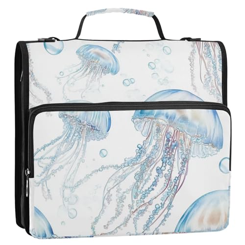 Art Jellyfish Ordner mit 3 Ringen, Reißverschluss, Schulterriemen und Griff, mehrere Fächer, für die Mittelschule, Weiß, 3,8 cm von KLL
