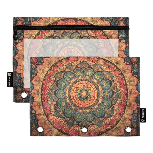 Aufwendiges Mandala-inspiriertes Ornament-Muster, Bindertaschen, Kosmetiktasche für Ringe, Ordner, Ordner mit 3 Löchern für Studenten, Aufbewahrungsbehälter von KLL
