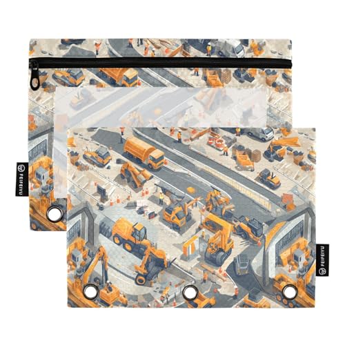 Bauszene Baubrücken Loader Road Roller Binder Taschen Kosmetiktasche für Ringe Binder Organizer mit 3 Löchern für Studenten Ofhce Supplies von KLL