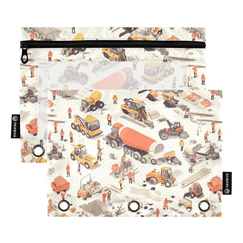 Bauszene Highway Loader Betonmischer LKW Ringe Binder Taschen Kosmetiktasche für Ringe Binder Aufbewahrung mit 3 Löchern für Studenten Aufbewahrungsbehälter von KLL