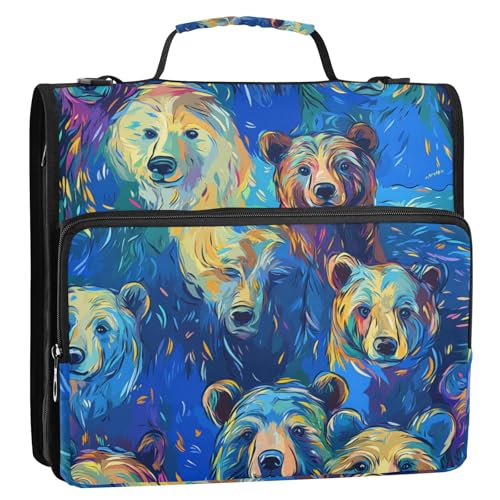 Beauty Bears Ringbuch mit 3 Ringen, Reißverschluss, mit Schultergurt und Griff, wasserdicht, tragbar, Portfolio für Büro, Schule, Bolsa de almacenamiento de archivos von KLL