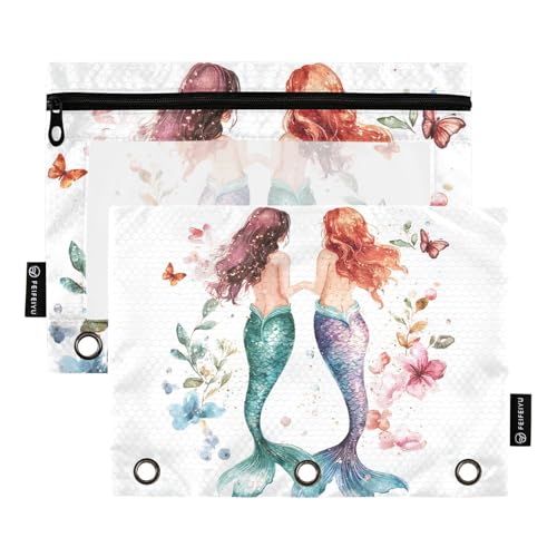 Beauty Mermaids weiße Make-up-Tasche für Ordner, Ordner mit 3 Löchern, für Büro, Zuhause, Reisen, Karten, Aufbewahrungsbehälter von KLL