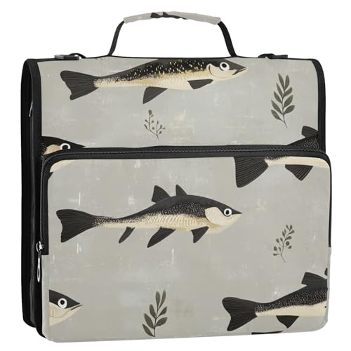 Beauty Snapper Fische, 3,8 cm, 3 Ringe, Reißverschluss, Ordner mit Gurt, leicht zu transportieren, Dokumenten-Organizer für Mittelschule, Encuadernador de Cartera, Grau, 3,8 cm von KLL