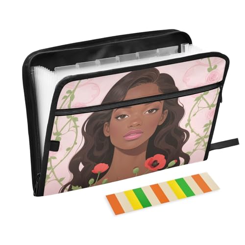 Beauty Woman Hängeregistraturmappe mit Blumenmuster, 13 Fächer, A4, Briefgröße mit Reißverschluss, für Papiere, Organizer, Ordner von KLL