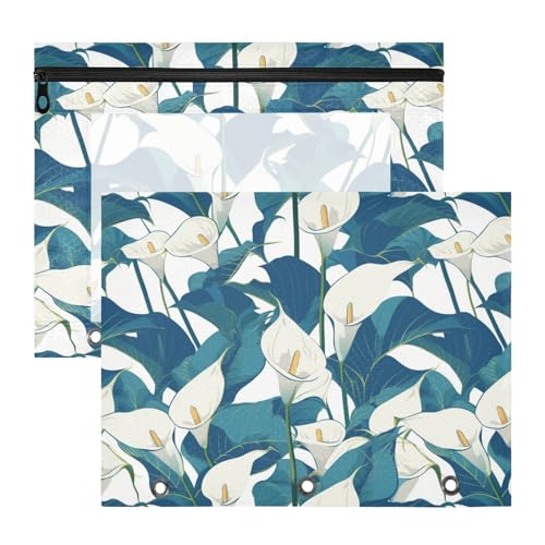 Binder-Bleistiftbeutel, bezaubernder Kunststoff-Aktenordner für 3 Ringe, 2 Stück, Studenten, College-Zubehör, Retro, Calla-Lilie, Blumen, Weiß und Grün Binder-Bleistiftbeutel, bezaubernder Kunststoff-Aktenordner für 3 Ringe, 2 Stück, Studenten, College-Zubehör, Retro, Calla-Lilie, Blumen, Weiß und Grün von KLL