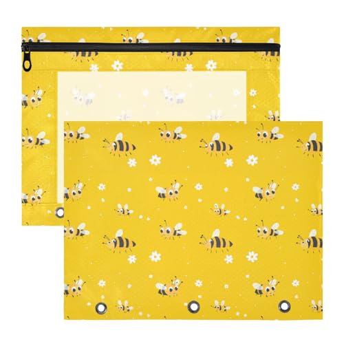 Binder-Bleistiftetui, 3 Löcher, Kunststoff-Aktenordner für A4-Papier, Briefe, 2 Stück, Studenten, Kunstbedarf, Aufbewahrung, gelbe Honigbienen-Blume Binder-Bleistiftetui, 3 Löcher, Kunststoff-Aktenordner für A4-Papier, Briefe, 2 Stück, Studenten, Kunstbedarf, Aufbewahrung, gelbe Honigbienen-Blume von KLL