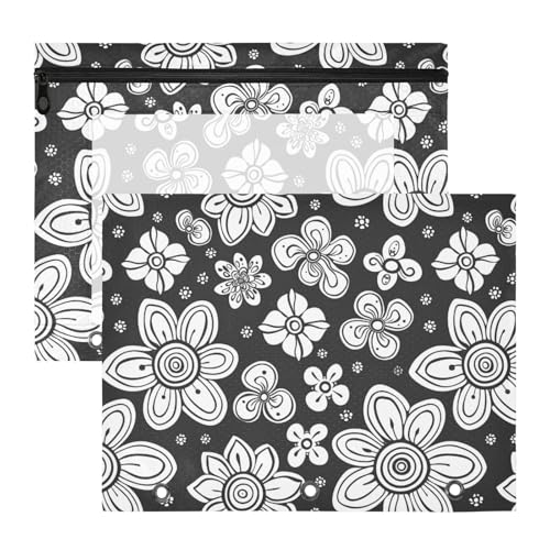 Binder-Bleistiftetui, 3 Löcher, Stifthalter, Etui für 3 Ringe, 2 Stück, Lehrer, College, Zubehör, Blume, Schwarz/Weiß Binder-Bleistiftetui, 3 Löcher, Stifthalter, Etui für 3 Ringe, 2 Stück, Lehrer, College, Zubehör, Blume, Schwarz/Weiß von KLL