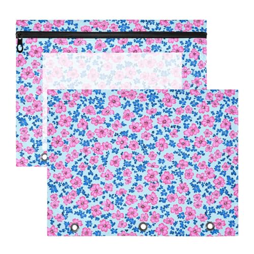 Binder-Bleistiftetui, tragbar, 3 Löcher, für A4-Papier, Briefe, 2 Stück, Studenten, Büro, mehrere kleine Blumen, Rosa, Hellblau Binder-Bleistiftetui, tragbar, 3 Löcher, für A4-Papier, Briefe, 2 Stück, Studenten, Büro, mehrere kleine Blumen, Rosa, Hellblau von KLL
