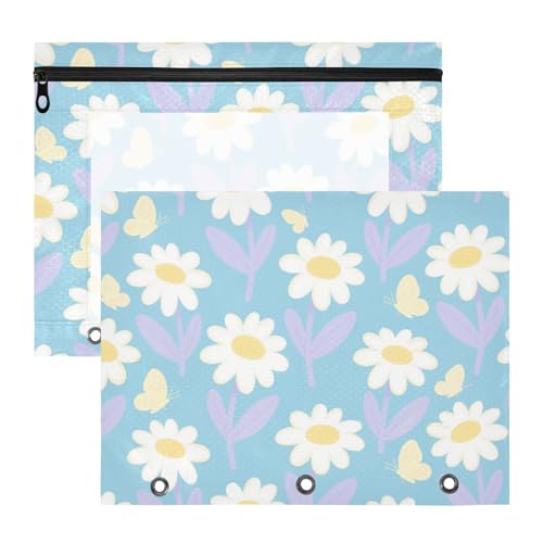 Binder-Bleistiftetui, transparent, 3 Locher für 3 Ringe, 2 Stück, Studenten, Zuhause, Cartoon, niedliches weißes Blumenmuster Binder-Bleistiftetui, transparent, 3 Locher für 3 Ringe, 2 Stück, Studenten, Zuhause, Cartoon, niedliches weißes Blumenmuster von KLL