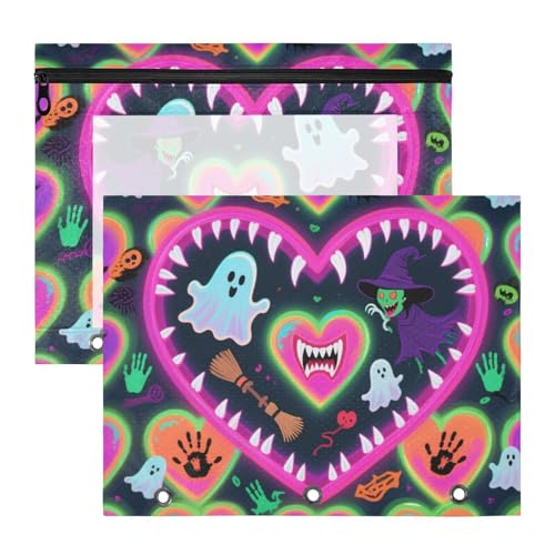 Binder-Bleistiftetui, transparent, 3-fach Locher, für A4-Papier, Briefe, 2 Stück, Studenten, Klassenzimmer, Happy Halloween, bunte Süßigkeitengeister von KLL