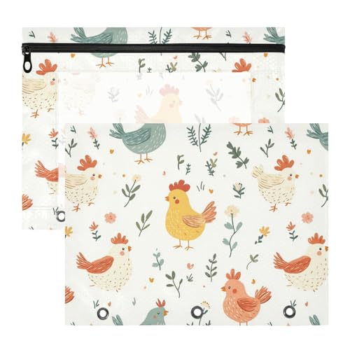 Binder-Bleistifttaschen mit Reißverschluss, Kunststoff-Aktenordner für A4-Papier, Briefe, 2 Stück, Lehrer, Zuhause, Cartoon, niedliche Hühner Binder-Bleistifttaschen mit Reißverschluss, Kunststoff-Aktenordner für A4-Papier, Briefe, 2 Stück, Lehrer, Zuhause, Cartoon, niedliche Hühner von KLL