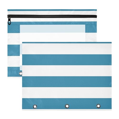 Binder-Federmäppchen, 3 Löcher, 3 Ringe, Tasche für 3 Ringe, 2 Stück, Lehrer, College, Zubehör, blaue Streifen Binder-Federmäppchen, 3 Löcher, 3 Ringe, Tasche für 3 Ringe, 2 Stück, Lehrer, College, Zubehör, blaue Streifen von KLL