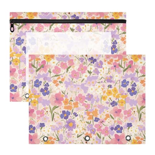 Binder-Federmäppchen, 3 Löcher, Taschenordner für A4-Papier, Briefe, 2 Stück, Studenten, Schulbedarf, buntes Blumenmuster, Aquarell Binder-Federmäppchen, 3 Löcher, Taschenordner für A4-Papier, Briefe, 2 Stück, Studenten, Schulbedarf, buntes Blumenmuster, Aquarell von KLL