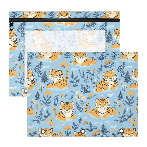 Binder-Federmäppchen, tragbar, 3-fach Locher, für A4-Papier, Briefe, 2 Stück, Lehrer, College, Zubehör, Cartoon, niedliche gelbe Tiger von KLL