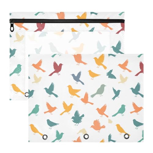 Binder-Federmäppchen, transparent, 3 Löcher, für A4-Papier, Briefe, 2 Stück, Studenten, Klassenzimmer, bunte fliegende Vögel Binder-Federmäppchen, transparent, 3 Löcher, für A4-Papier, Briefe, 2 Stück, Studenten, Klassenzimmer, bunte fliegende Vögel von KLL