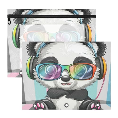 Binder-Federmäppchen mit Reißverschluss, Kunststoff-Aktenordner für 3 Ringe, 2 Stück, Lehrer, College, niedlicher Cartoon-Panda Binder-Federmäppchen mit Reißverschluss, Kunststoff-Aktenordner für 3 Ringe, 2 Stück, Lehrer, College, niedlicher Cartoon-Panda von KLL