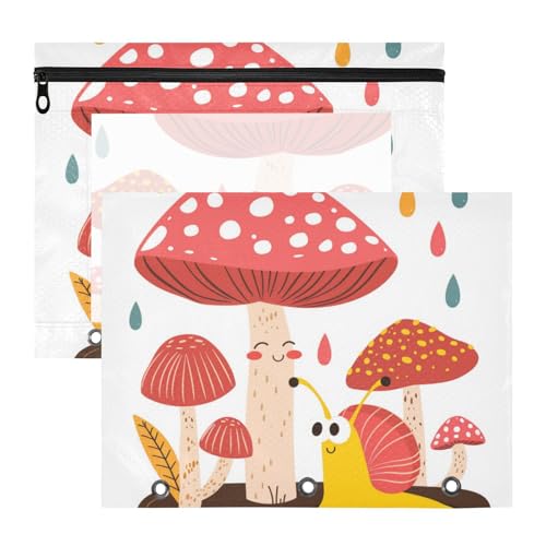 Binder-Federmäppchen mit glatten Reißverschlüssen, Kunststoff-Aktenordner für A4-Papier, Briefe, 2 Stück, Lehrer, Schulanfang, niedlicher roter Schneckenpilz von KLL