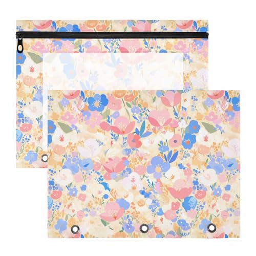 Binder Pencil poucheses 3-Loch Plastic File Folder for 3 Rings Binder 2 Pack Students Home Pastell Pink Blue Floral Print Elegant von KLL