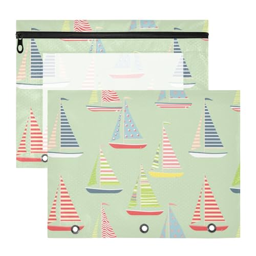 Bindertaschen, 3 Löcher, 3 Ringe, Tasche für 3 Ringe, 2 Stück, Studenten, Klasse, Grün, Cartoon, Segelboote Bindertaschen, 3 Löcher, 3 Ringe, Tasche für 3 Ringe, 2 Stück, Studenten, Klasse, Grün, Cartoon, Segelboote von KLL