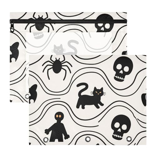 Bindertaschen, 3 Löcher, 3 Ringe, Tasche für A4-Papier, Briefe, 2 Stück, Lehrer, Schulanfang, Halloween, schwarze Katze, Spinne, Totenkopf Bindertaschen, 3 Löcher, 3 Ringe, Tasche für A4-Papier, Briefe, 2 Stück, Lehrer, Schulanfang, Halloween, schwarze Katze, Spinne, Totenkopf von KLL