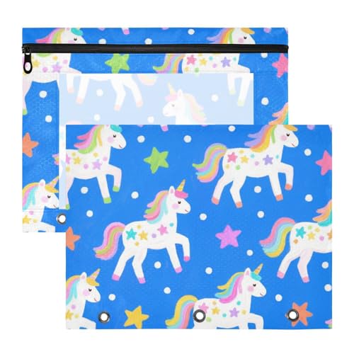 Bindertaschen, 3 Löcher, 3 Ringe, Tasche für A4-Papier, Briefe, 2 Stück, Studenten, Büro, niedlich, Cartoon, weiß, Regenbogen-Einhörner Bindertaschen, 3 Löcher, 3 Ringe, Tasche für A4-Papier, Briefe, 2 Stück, Studenten, Büro, niedlich, Cartoon, weiß, Regenbogen-Einhörner von KLL