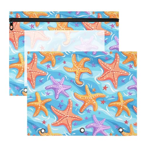Bindertaschen, 3 Löcher, 3 Ringe, Tasche für A4-Papier, Briefe, 2 Stück, Studenten, Kunstbedarf, Aufbewahrung, Seestern-Design, Blau Bindertaschen, 3 Löcher, 3 Ringe, Tasche für A4-Papier, Briefe, 2 Stück, Studenten, Kunstbedarf, Aufbewahrung, Seestern-Design, Blau von KLL