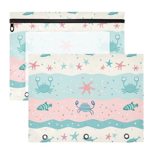 Bindertaschen, 3 Löcher, Aufbewahrungstasche für 3 Ringe, 2 Stück, Schüler, Schulbedarf, Cartoon, Meer, Seestern, Krabbe, niedlich Bindertaschen, 3 Löcher, Aufbewahrungstasche für 3 Ringe, 2 Stück, Schüler, Schulbedarf, Cartoon, Meer, Seestern, Krabbe, niedlich von KLL