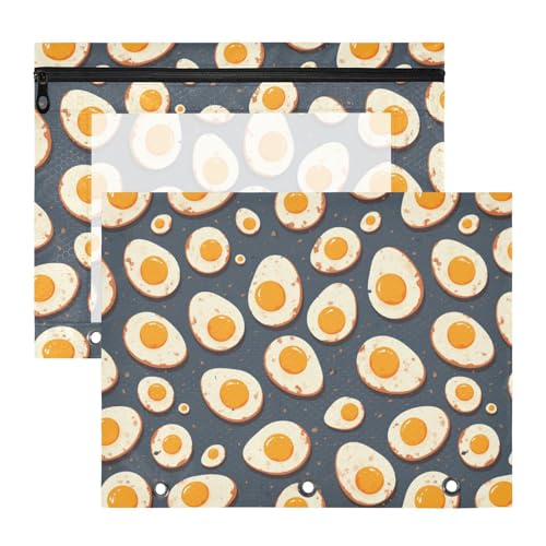 Bindertaschen, 3 Löcher, Kunststoff, Aktenordner für 3 Ringe, 2 Stück, Studenten, Klasse, Cartoon, niedliche Spiegeleier, kindlich Bindertaschen, 3 Löcher, Kunststoff, Aktenordner für 3 Ringe, 2 Stück, Studenten, Klasse, Cartoon, niedliche Spiegeleier, kindlich von KLL