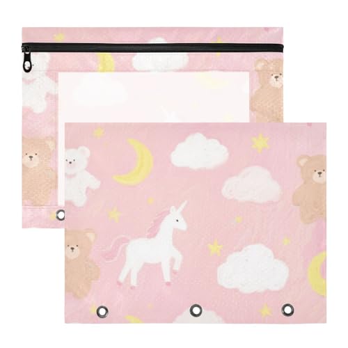 Bindertaschen, 3 Löcher, Taschenordner für 3 Ringe, 2 Stück, für Lehrer, Zuhause, niedliches Cartoon, weiße Einhörner von KLL