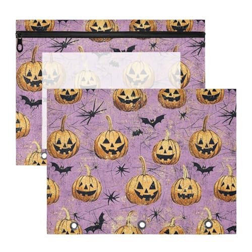 Bindertaschen, bezaubernder Kunststoff-Aktenordner für A4-Papier, Briefe, 2 Stück, Studenten, Kunstbedarf, Aufbewahrung, Cartoon, niedlicher gelber Halloween-Kürbis von KLL