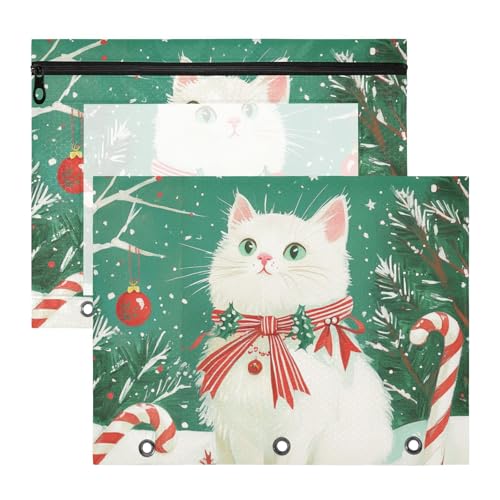 Bindertaschen mit 3 verstärkten Ösen, Kunststoff-Aktenordner für 3 Ringe, 2 Stück, Lehrer, Schulanfang, Cartoon, niedliche weiße Weihnachtskatze Bindertaschen mit 3 verstärkten Ösen, Kunststoff-Aktenordner für 3 Ringe, 2 Stück, Lehrer, Schulanfang, Cartoon, niedliche weiße Weihnachtskatze von KLL
