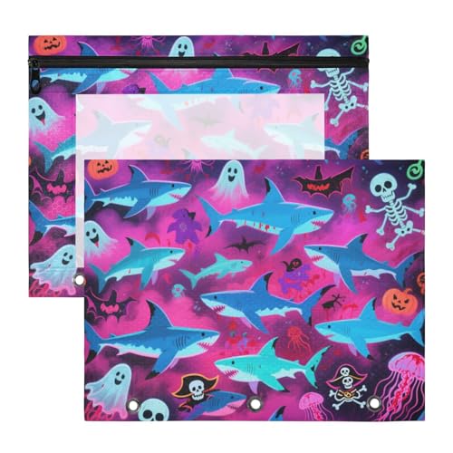 Bindertaschen mit glatten Reißverschlüssen, Stifthalter für A4-Papier, Briefe, 2 Stück, Studenten, Zuhause, Happy Halloween, blauer Hai, Totenkopf Bindertaschen mit glatten Reißverschlüssen, Stifthalter für A4-Papier, Briefe, 2 Stück, Studenten, Zuhause, Happy Halloween, blauer Hai, Totenkopf von KLL