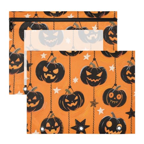Bleistiftetui, 3 Löcher, Kunststoff, Aktenordner für 3 Ringe, 2 Stück, Schülerklasse, schwarz, böse, Halloween, Kürbis Bleistiftetui, 3 Löcher, Kunststoff, Aktenordner für 3 Ringe, 2 Stück, Schülerklasse, schwarz, böse, Halloween, Kürbis von KLL
