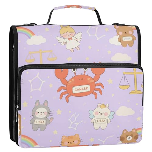 Bolsa de Cremallera Cartoon-Ordner mit 3 Ringen, 3,8 cm, stabiler Reißverschluss, mit Schultergurt und Griff, mehrere Taschen, Dokumentenmappe, Organizer für Schule und Büro von KLL