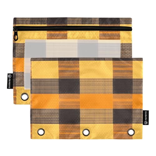 Buffalo Plaid Gold Orange Ringe Binder Taschen 3 Loch Tasche für 3 Ringe Binder Tasche mit 3 Löchern für Untersuchung Schreibwaren Zubehör von KLL