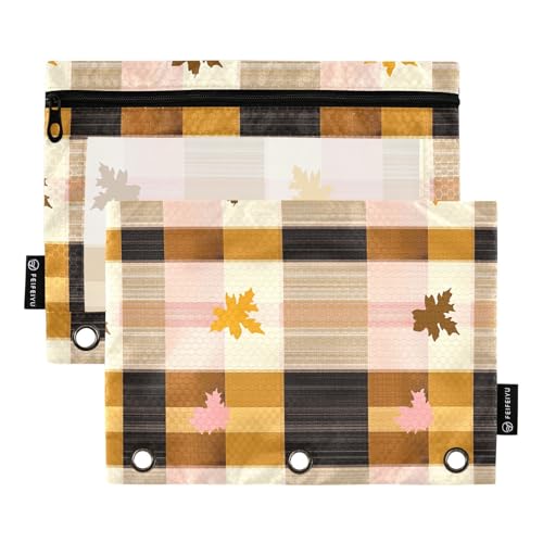 Buffalo Plaid Karo Gelb Rose Gold Blätter Ordner Taschenordner 3 Loch Locher für 3 Ringe Binder Tasche mit 3 Ringen für Studenten Ofhce Supplies von KLL