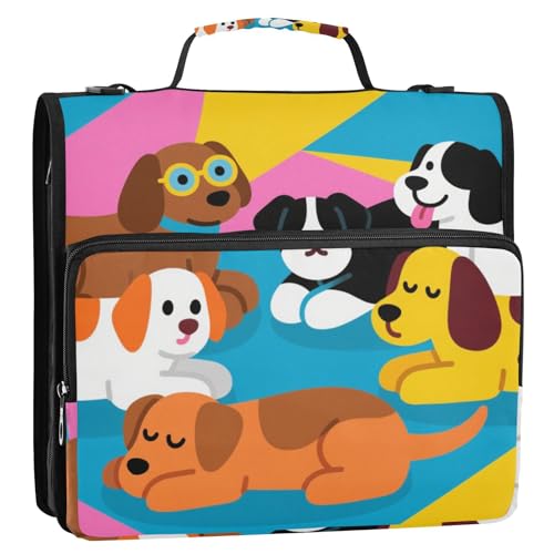 Bunte Hunde 3 Ringe Büroordner Organizer mit Gurt, einfach zu transportieren, Dokumenten-Organizer Tasche für Schule und Büro Bunte Hunde 3 Ringe Büroordner Organizer mit Gurt, einfach zu transportieren, Dokumenten-Organizer Tasche für Schule und Büro von KLL