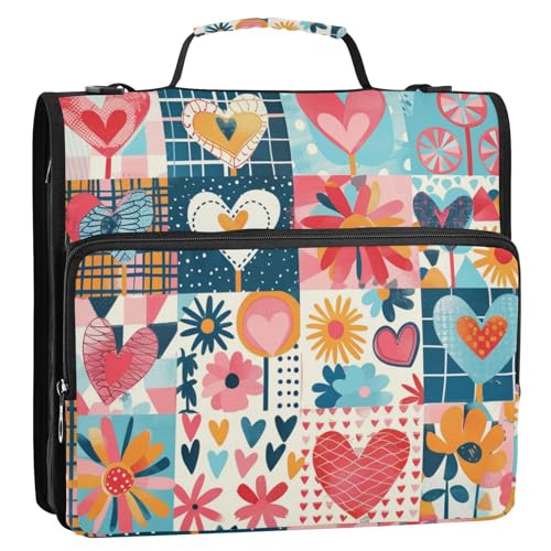 Bunte Patch-Arbeits-Herzen, 3 Ringe, Reißverschluss-Mappe mit Riemen, Kapazität und Reißverschluss, Portfolio für Mittelschüler, Carpeta con cremallera Bunte Patch-Arbeits-Herzen, 3 Ringe, Reißverschluss-Mappe mit Riemen, Kapazität und Reißverschluss, Portfolio für Mittelschüler, Carpeta con cremallera von KLL