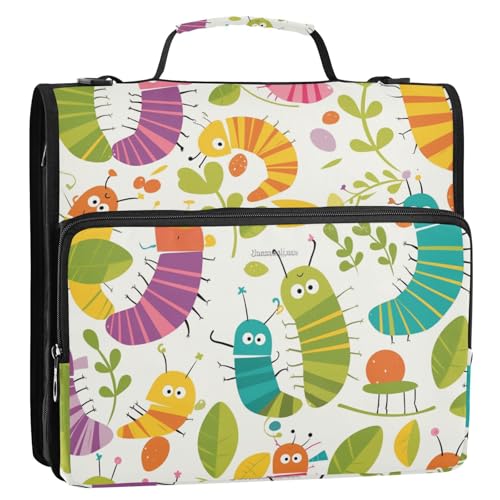 Bunte Raupen und Blätter, 3,8 cm, 3 Ringe, Reißverschluss, mit Schultergurt und Griff, Dokumentenordner, Organizer für Schule und Büro Bunte Raupen und Blätter, 3,8 cm, 3 Ringe, Reißverschluss, mit Schultergurt und Griff, Dokumentenordner, Organizer für Schule und Büro von KLL