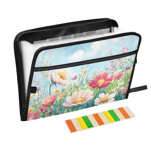 Bunte Wildblumen-Dokumentenmappen, 13 Fächer, A4, Briefgröße mit Reißverschluss, für Bürobedarf, Akkordeon-Aktenordner, Organizer für Guardar-Dokumente Bunte Wildblumen-Dokumentenmappen, 13 Fächer, A4, Briefgröße mit Reißverschluss, für Bürobedarf, Akkordeon-Aktenordner, Organizer für Guardar-Dokumente von KLL