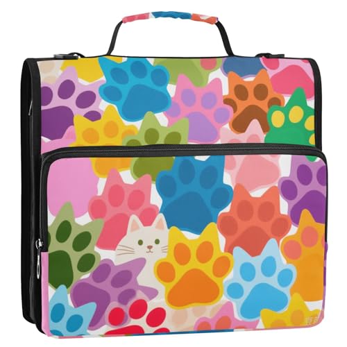 Bunter Cartoon-Katzenpfotenabdrücke, 3,8 cm, 3 Ringe, Reißverschluss-Tasche mit Griff, inklusive Reißverschlusstasche, Dokumentenmappe, Organizer für Mittelschüler Bunter Cartoon-Katzenpfotenabdrücke, 3,8 cm, 3 Ringe, Reißverschluss-Tasche mit Griff, inklusive Reißverschlusstasche, Dokumentenmappe, Organizer für Mittelschüler von KLL