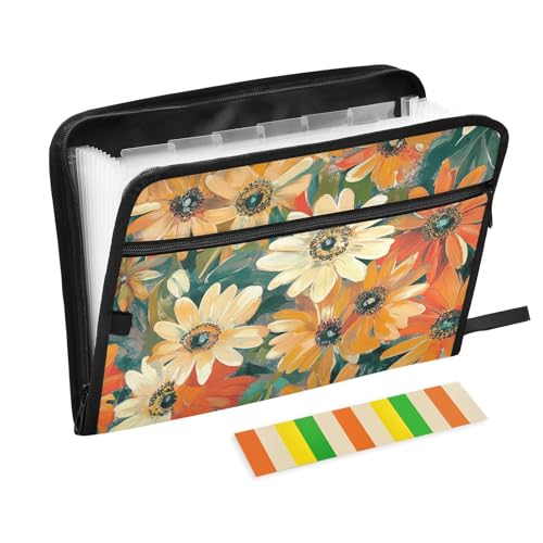 Bunter Mappe mit Gänseblümchen, erweiterbar, 13 Fächer, A4, Briefgröße mit Reißverschluss, für Bürobedarf, Ordner mit Taschen, Para-Guardar-Dokumente von KLL
