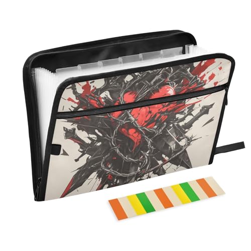 Carpeta de Akkordeon-Ordner mit roten Herzen, 13 Taschen, A4, Briefgröße mit Reißverschluss, für Papiere, Organizer mit Taschen von KLL