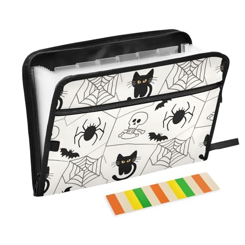 Carpeta de Dokumentenmappe, Halloween, schwarze Katze, Spinne, Totenkopf, 13 Taschen, A4, Briefgröße mit Reißverschluss, für Dokumentenaufbewahrung, erweiterbar, Dokumentenmappe, Organizer Carpeta de Dokumentenmappe, Halloween, schwarze Katze, Spinne, Totenkopf, 13 Taschen, A4, Briefgröße mit Reißverschluss, für Dokumentenaufbewahrung, erweiterbar, Dokumentenmappe, Organizer von KLL