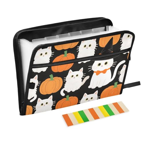 Carpeta de Dokumentenmappe mit Reißverschluss, 13 Taschen, A4, Briefgröße mit Reißverschluss, für Bürobedarf, Ordner mit Trennwänden, Halloween-Cartoon-Motiv, Weiß Carpeta de Dokumentenmappe mit Reißverschluss, 13 Taschen, A4, Briefgröße mit Reißverschluss, für Bürobedarf, Ordner mit Trennwänden, Halloween-Cartoon-Motiv, Weiß von KLL