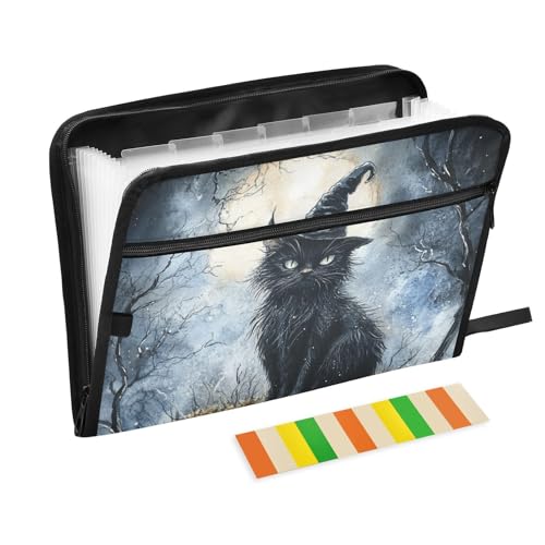 Carpeta de Halloween-Mappe mit Trennwänden, 13 Taschen, A4, Briefgröße mit Reißverschluss, für Zuhause, Büro, Ordner mit Taschen, Schwarz von KLL
